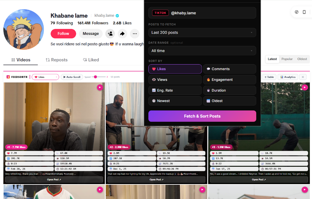 How to sort TikTok videos by date, views, and likes